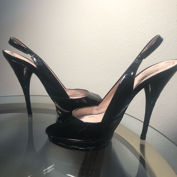Miu Miu SZ 38 Stunning Heels Black Slingback - Picture 4 of 8